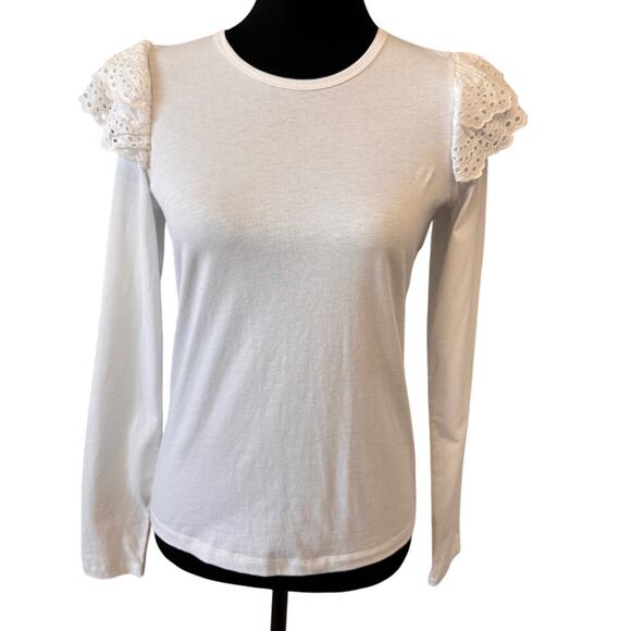 JOE'S JEANS Women's White Eyelet Ruffle Long Sleeve Top Size XS - Picture 2 of 8